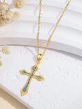 wholesale 14K Gold Turquoise Inlay Cross Pendant Necklace for Women - Baptism Gift for Mom or Wife-0-4