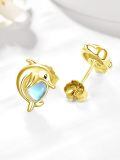 wholesale 925 Sterling Silver Dolphin Heart Moonstone 18k Gold Plated Stud Earrings-0-1