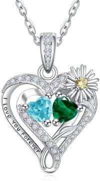 wholesale  Sterling Silver Daisy Heart Birthstone Necklace for Women -03-05-Mar-May