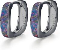 wholesale 925 Sterling Silver Blackened Huggie Hoop Earrings with Multi-Color Stone Inlay for Women-Black gold-Purple