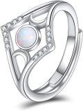 wholesale 925 Sterling Silver Moonstone White Opal Triple Moon Goddess Adjustable Ring-0-0