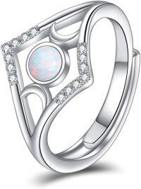 wholesale 925 Sterling Silver Moonstone White Opal Triple Moon Goddess Adjustable Ring-White Opal