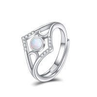 wholesale 925 Sterling Silver Opal And Diamond Ring With Elegant Openwork Design-White Opal