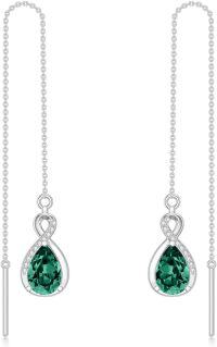 wholesale 925 Sterling Silver 12 Birthstone Infinity Threader Drop Earrings for Women-5-May-Emerald Green