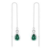wholesale 925 Sterling Silver 12 Birthstone Infinity Threader Drop Earrings for Women-5-May-Emerald Green