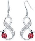 wholesale 925 Sterling Silver Ladybug Feather Drop Earrings for Women and Girls-0-0
