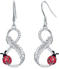 wholesale 925 Sterling Silver Ladybug Feather Drop Earrings for Women and Girls-Ladybug