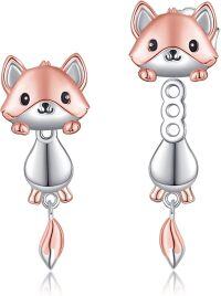 wholesale 925 Sterling Silver Cute Animal Fox Dangle Drop Stud Earrings for Women Girls Gifts Jewelry Accessories 3cm Long Length Lightweight Hypoallergenic Safe Nickel Free with Box Packaging-fox