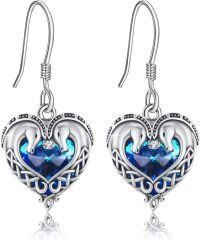 wholesale 925 Sterling Silver Blue Heart Dolphin Drop Earrings 925  for Women Girls-Celtic Horse Ear Hook