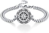 wholesale 925 Sterling Silver Compass Charm Bracelet with Chain - Adjustable Size s for Women-Black