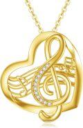 wholesale 925 Sterling Silver Musical Notes in Heart Shape with Cubic Zirconia Pendant Necklaces Gifts for Women-0-0