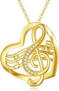 wholesale 925 Sterling Silver Musical Notes in Heart Shape with Cubic Zirconia Pendant Necklaces Gifts for Women-Gold