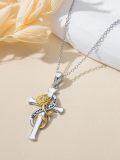 wholesale 925 Sterling Silver Sunflower Angel Wing Cross Pendant Infinity Necklace with Yellow Gold Plating and Crystal Centerpiece-0-3