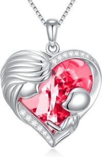 wholesale  Sterling Silver & White Gold Plated Ruby Heart Crystal Necklace for Mom - Austrian Crystal Mother's Day Gift-07-July-Ruby