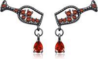 wholesale 925 Sterling Silver Red Crystal Drop Infinity Dangle Earrings  for Women-Wine