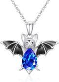 wholesale Sterling Silver Crystal Bat Pendant Necklace Gothic Animal Jewelry Gift for Women-0-0