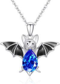 wholesale 925 Sterling Silver Blue Crystal Bat Pendant Necklace Gothic Animal s for Women-Bat Necklace - Blue Crystal
