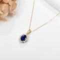 wholesale 14K Gold Oval Cut Sapphire and Diamond Halo Pendant Necklace for Women-0-1