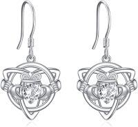 wholesale 925 Sterling Silver Celtic Knot Heart with Owl Design Drop Earrings-White