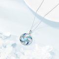 wholesale 925 Sterling Silver Blue Enamel Wave Pendant with Round Gemstones and Chain - Ocean Inspired Jewelry for Women-0-2