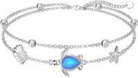 wholesale 925 Sterling Silver Blue Opal Enamel Ocean Life Charm Anklet 7 - Beach Jewelry for Women and Girls-Enamel Sea Turtle Bracelet