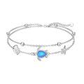 wholesale 925 Sterling Silver Blue Opal Sea Turtle Starfish Shell Charm Bracelet For Women-0-0