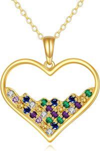 wholesale 10K Gold Rainbow Crystal Heart Pendant Necklace s for Her-Colourful Heart Necklace