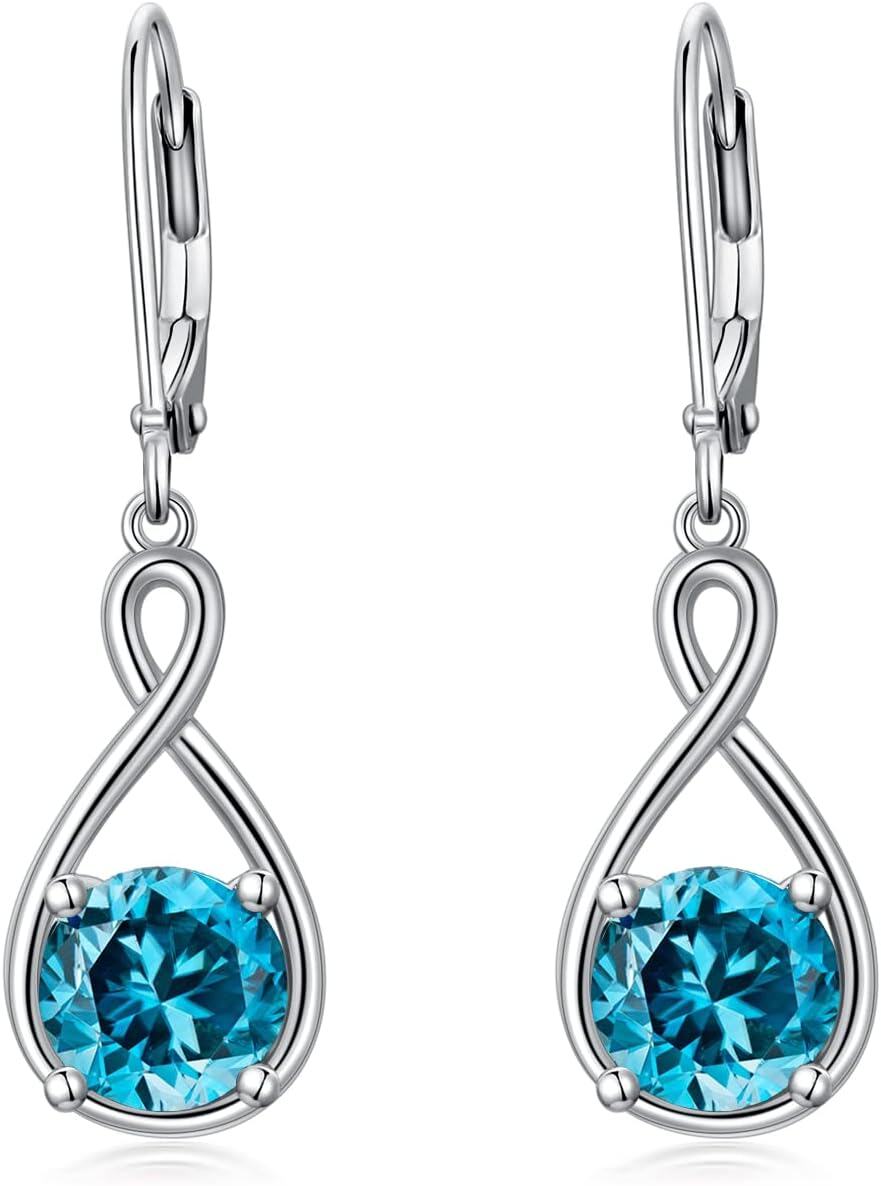 Sterling Silver Birthstone Dangle Drop Earrings Infinity Valentine s Day Jewelry Gifts for Women Girls-12-Dec-Blue Topaz
