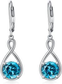 wholesale 925 Sterling Silver Birthstone Threader Earrings Infinity Long Chain Drop Pull Through 12 Stone Birthday Jewelry Gifts for Women-12-Dec-Blue Topaz