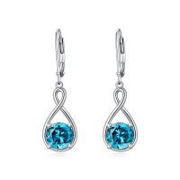 wholesale 925 Sterling Silver Birthstone Threader Earrings Infinity Long Chain Drop Pull Through 12 Stone Birthday Jewelry Gifts for Women-12-Dec-Blue Topaz