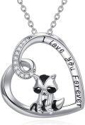 wholesale 925 Sterling Silver Cute Red Panda Raccoon Cow Pendant Necklace with Cubic Zirconia and Engraved Message I Love You Forever for Women-0-0