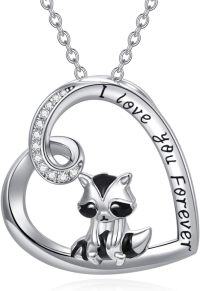 wholesale 925 Sterling Silver Cute Red Panda Raccoon Cow Pendant Necklace with Cubic Zirconia and Engraved Message I Love You Forever for Women-raccoon heart necklace