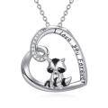 wholesale 925 Sterling Silver Cute Raccoon Heart Pendant Necklace With Cubic Zirconia I Love You Forever-0-0