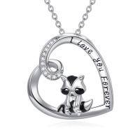 wholesale 925 Sterling Silver Cute Raccoon Heart Pendant Necklace With Cubic Zirconia I Love You Forever-raccoon heart necklace
