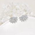 wholesale 925 Sterling Silver Flower Stud Earrings with CZ Stones and Leaf Design-0-2