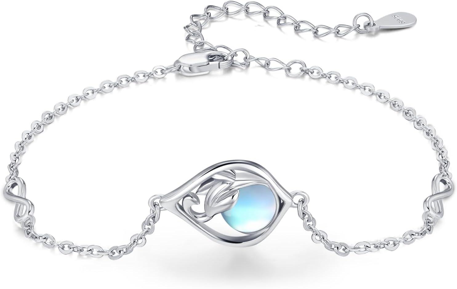 wholesale 925 Sterling Silver Moonstone Leaf Design Chain Link Bracelet-0-0