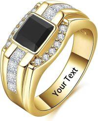 wholesale 925 Sterling Silver Moissanite Men s Gold Plated Square Cut Birthstone Ring-Black Onyx-Ruby-Emerald-Amethyst-Moss Agate