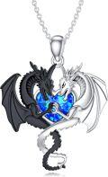 wholesale 925 Sterling Silver Blue Fire Opal Heart Dragon Pendant Necklace s for Women and Girls-0-0
