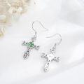 wholesale 925 Sterling Silver Celtic Cross with Green Enamel Shamrock Drop Earrings Irish Jewelry-0-2