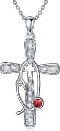 wholesale 925 Sterling Silver Birthstone Crystals Stethoscope Necklace for Nurse Doctor Medical Student-1-Jan-Garnet