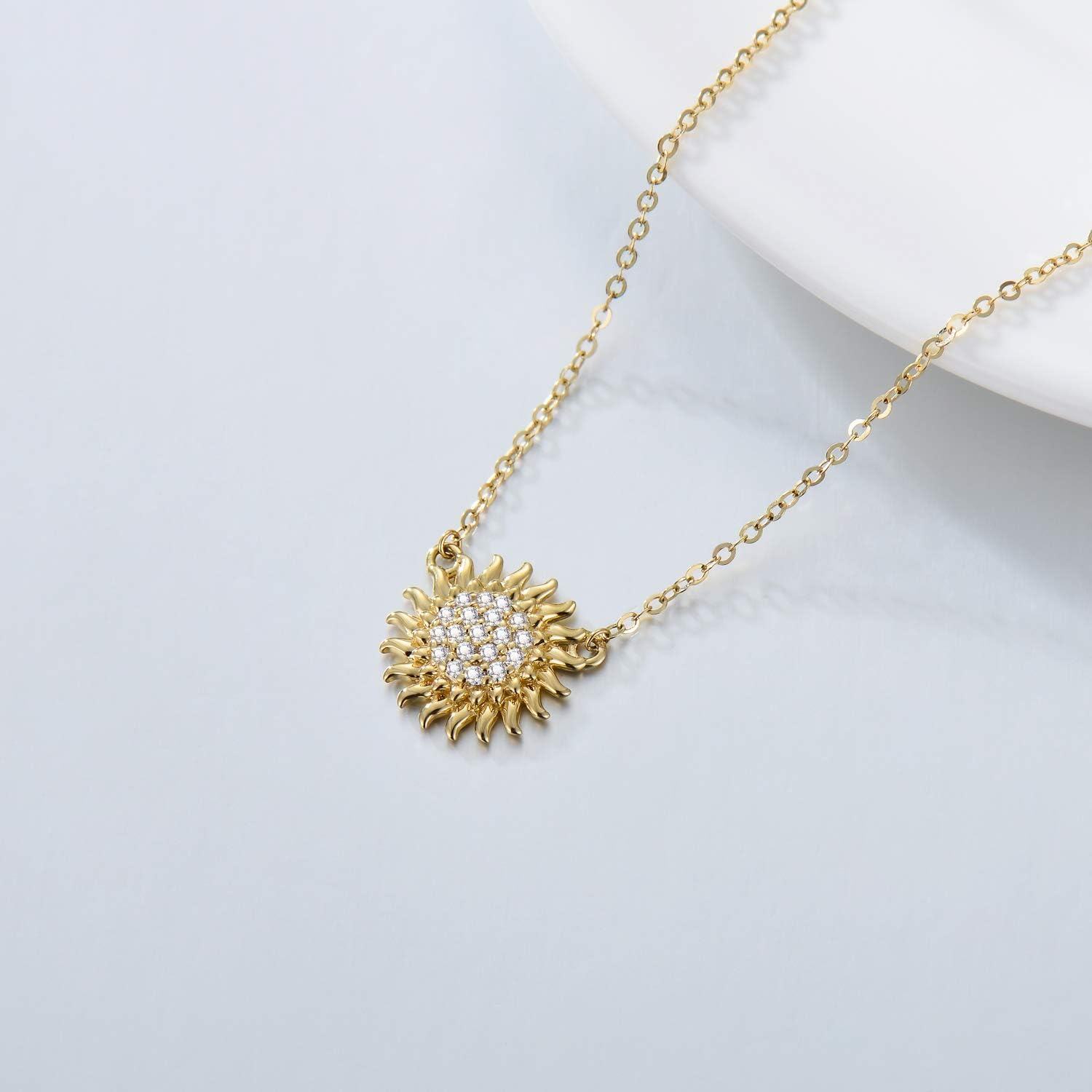 wholesale 14K Gold Moissanite Sunflower Pendant Necklace - You Are My Sunshine Gift-0-4