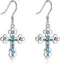 wholesale 925 Sterling Silver Abalone Shell Inlay Eastern Orthodox Cross Dangle Drop Earrings Religious Christian Jewelry for Men & Women-0-0