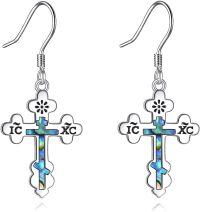 wholesale 925 Sterling Silver Abalone Shell Inlay Eastern Orthodox Cross Dangle Drop Earrings Religious Christian Jewelry for Men & Women-Abalone Shell