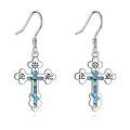 wholesale 925 Sterling Silver Abalone Shell Inlay Eastern Orthodox Cross Dangle Drop Earrings Religious Christian Jewelry for Men & Women-0-0