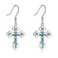 wholesale 925 Sterling Silver Abalone Shell Inlay Eastern Orthodox Cross Dangle Drop Earrings Religious Christian Jewelry for Men & Women-Abalone Shell