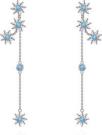 wholesale 925 Sterling Silver Blue Crystal Star Drop Dangle Earrings for Women Gift Idea-sun earring