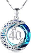 wholesale 925 Sterling Silver Blue Crystal Celtic Moon & Stars Pendant Necklace for Women-0-0