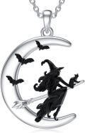 wholesale 925 Sterling Silver Halloween Witch on Broomstick Crescent Moon & Ghosts Pendant Necklace-0-0