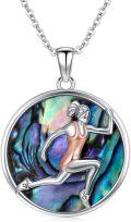 wholesale 925 Sterling Silver Abalone Shell Dancing Girl Pendant Necklace Gift for Women Girls Dance Lover Yoga Fitness Workout Jewelry-0-0