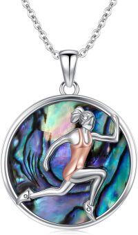 wholesale 925 Sterling Silver Abalone Shell Dancing Girl Pendant Necklace Gift for Women Girls Dance Lover Yoga Fitness Workout Jewelry-Running-2